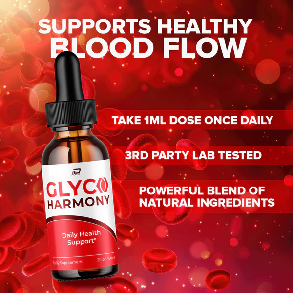Glyco Harmony daily supplement formulated with natural ingredients to support healthy blood flow and wellness.